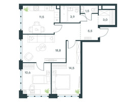 Планировка трехкомнатной(квартира) площадью 69.3 квадратных метров в “ЖК Левел Южнопортовая”