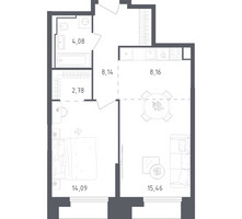 Планировка однокомнатной(апартаменты) площадью 52.71 квадратных метров в “ЖК Скай Спутник”