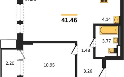 Планировка однокомнатной(квартира) площадью 41.46 квадратных метров в ЖК “ЖК Квартал Авиаторов”