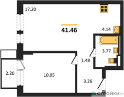 Планировка однокомнатной(квартира) площадью 41.46 квадратных метров в “ЖК Квартал Авиаторов”