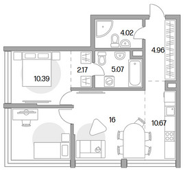 Планировка трехкомнатной(квартира) площадью 65.53 квадратных метров в ЖК “ЖК Мневники от Гранель”