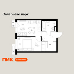 Планировка однокомнатной(квартира) площадью 34.2 квадратных метров в ЖК “ЖК Саларьево парк”