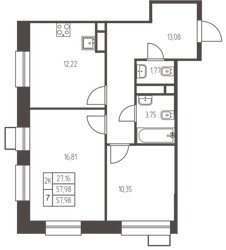 Планировка двухкомнатной(квартира) площадью 58 квадратных метров в ЖК “ЖК Новая Ивантеевка”