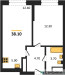 Планировка однокомнатной(квартира) площадью 37.8 квадратных метров в “ЖК Пушкино Град”