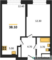 Планировка однокомнатной(квартира) площадью 37.8 квадратных метров в ЖК “ЖК Пушкино Град”
