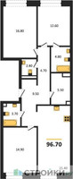 Планировка трехкомнатной(квартира) площадью 96.7 квадратных метров в “ЖК СТОУН Райз”