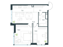 Планировка трехкомнатной(квартира) площадью 65.6 квадратных метров в “ЖК Левел Мичуринский”