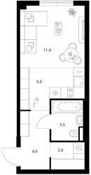 Планировка студии(квартира) площадью 29 квадратных метров в ЖК “ЖК Ильинские луга”