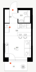 Планировка студии(квартира) площадью 21.3 квадратных метров в ЖК “ЖК Плеханова 11”