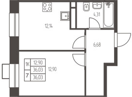 Планировка однокомнатной(квартира) площадью 36 квадратных метров в “ЖК Новая Ивантеевка”