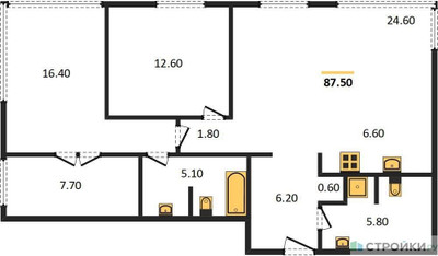 Планировка двухкомнатной(квартира) площадью 87.4 квадратных метров в ЖК “ЖК SHIFT (Шифт)”