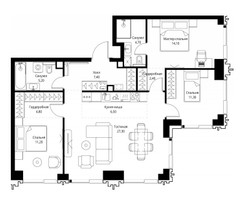 Планировка 4+ комнатной(квартира) площадью 94.9 квадратных метров в “ЖК Павелецкая Сити”