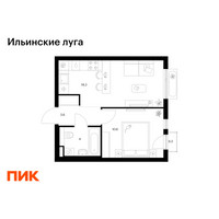 Планировка однокомнатной(квартира) площадью 34.6 квадратных метров в “ЖК Ильинские луга”