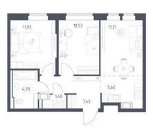 Планировка двухкомнатной(квартира) площадью 51.75 квадратных метров в “ЖК Большое Путилково”