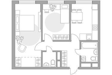 Планировка двухкомнатной(квартира) площадью 54.43 квадратных метров в ЖК “ЖК Императорские Мытищи”