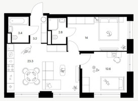 Планировка двухкомнатной(квартира) площадью 59.3 квадратных метров в “ЖК 2-й Иртышский”