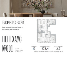 Планировка трехкомнатной(квартира) площадью 173.4 квадратных метров в “ЖК Береговой-2”