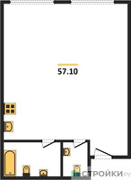 Планировка однокомнатной(апартаменты) площадью 57.1 квадратных метров в “ЖК Nametkin Tower (Наметкин Тауэр)”