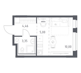Планировка студии(квартира) площадью 22.81 квадратных метров в ЖК “ЖК Квартал Западный”