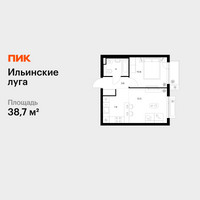 Планировка однокомнатной(квартира) площадью 38.7 квадратных метров в “ЖК Ильинские луга”