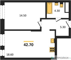 Планировка однокомнатной(квартира) площадью 42.7 квадратных метров в “ЖК Первый Московский”