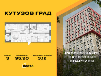 Планировка трехкомнатной(квартира) площадью 95.9 квадратных метров в ЖК “Жилой квартал Кутузов Град”