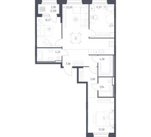 Планировка трехкомнатной(квартира) площадью 83.27 квадратных метров в “ЖК Заречье Парк”
