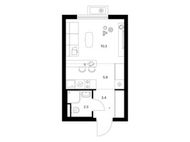 Планировка студии(квартира) площадью 21.9 квадратных метров в “ЖК Белая Дача парк”