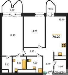 Планировка двухкомнатной(квартира) площадью 73.8 квадратных метров в ЖК “ЖК Союз (СВАО)”