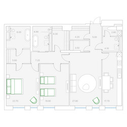Планировка двухкомнатной(квартира) площадью 141.7 квадратных метров в ЖК “ЖК Клубный дом Duo (Дуо)”