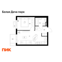 Планировка однокомнатной(квартира) площадью 35.2 квадратных метров в ЖК “ЖК Белая Дача парк”