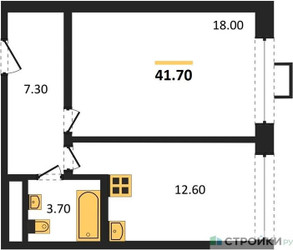 Планировка однокомнатной(квартира) площадью 41.7 квадратных метров в ЖК “ЖК Вереск”