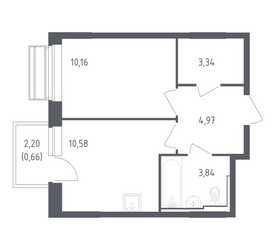 Планировка однокомнатной(квартира) площадью 33.55 квадратных метров в ЖК “ЖК Рублевский Квартал”