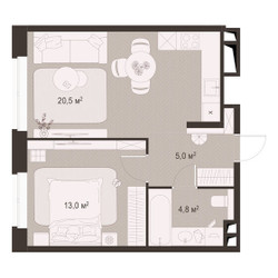 Планировка однокомнатной(квартира) площадью 43.3 квадратных метров в ЖК “ЖК Гранд Комфорт”