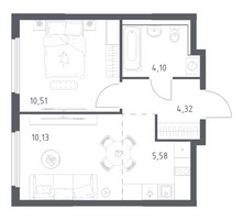 Планировка однокомнатной(квартира) площадью 34.64 квадратных метров в “ЖК Пригород Лесное”