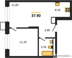 Планировка однокомнатной(апартаменты) площадью 37.9 квадратных метров в “ЖК Верейская 41”