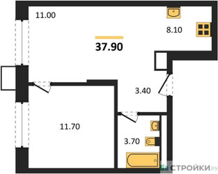 Планировка однокомнатной(апартаменты) площадью 37.9 квадратных метров в ЖК “ЖК Верейская 41”