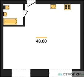 Планировка однокомнатной(квартира) площадью 48 квадратных метров в ЖК “ЖК Фестиваль парк-2”