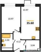Планировка однокомнатной(квартира) площадью 35.4 квадратных метров в “ЖК Новоград Павлино”