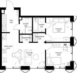 Планировка двухкомнатной(квартира) площадью 59.9 квадратных метров в ЖК “ЖК СЕТ”