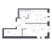 Планировка однокомнатной(квартира) площадью 39.66 квадратных метров в “ЖК Большое Путилково”