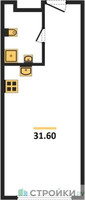 Планировка студии(апартаменты) площадью 31.6 квадратных метров в “ЖК Nametkin Tower (Наметкин Тауэр)”