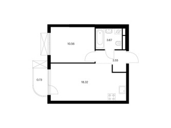 Планировка однокомнатной(квартира) площадью 36.83 квадратных метров в ЖК “ЖК Ильинские луга”
