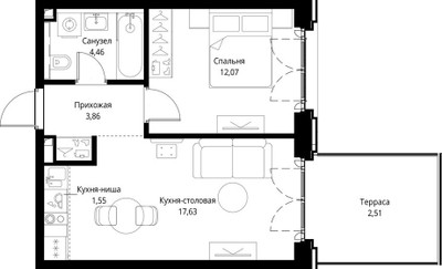 Планировка однокомнатной(квартира) площадью 42.08 квадратных метров в ЖК “ЖК Сити Бэй”