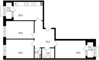 Планировка трехкомнатной(квартира) площадью 85.7 квадратных метров в “ЖК Михалковский”