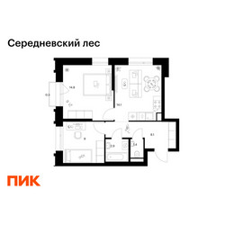 Планировка двухкомнатной(квартира) площадью 50.6 квадратных метров в ЖК “ЖК Середневский лес”