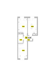 Планировка трехкомнатной(квартира) площадью 64.09 квадратных метров в ЖК “ЖК Радость (Радумля Парк)”