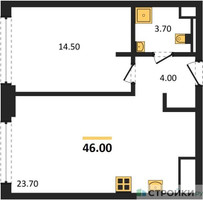 Планировка однокомнатной(квартира) площадью 46 квадратных метров в “ЖК СТОУН Грэйн”