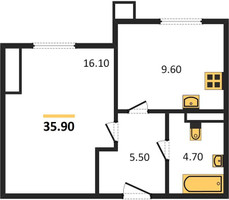 Планировка однокомнатной(квартира) площадью 35.5 квадратных метров в “ЖК Парк Легенд 2”