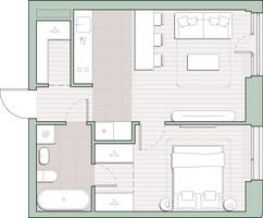 Планировка однокомнатной(квартира) площадью 41.7 квадратных метров в “ЖК Среда на Лобачевского”